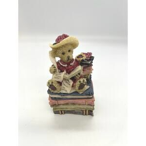Dressed up Bear Reading Book on Stack of Books Resin Hinged Jewlery Trinket Box